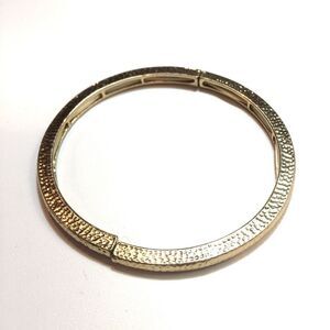 Vintage Gold Plated Bracelet Hammered Metal Links Elastic Stretch Bangle 8in